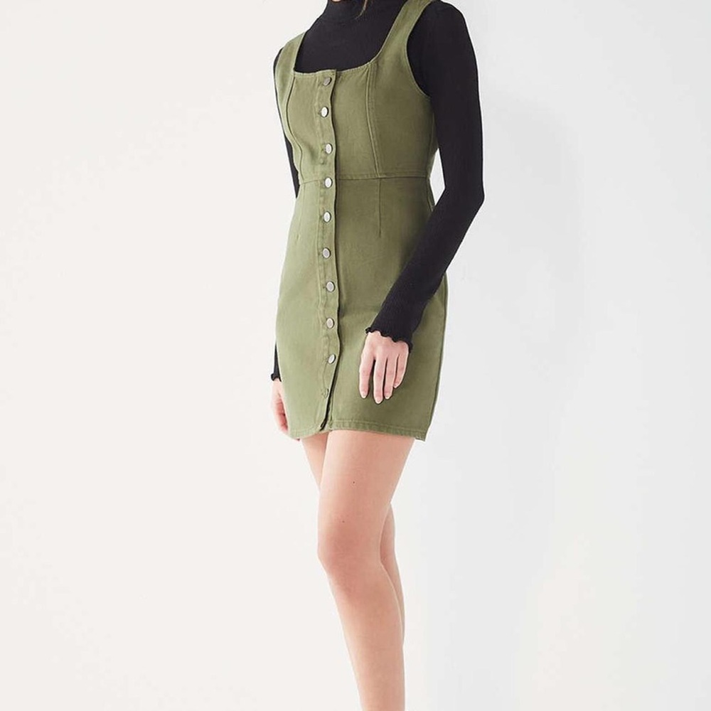 URBAN OUTFITTERS Army Green Fitted Buttoned Denim Sleeveless Mini Dress Sz 2